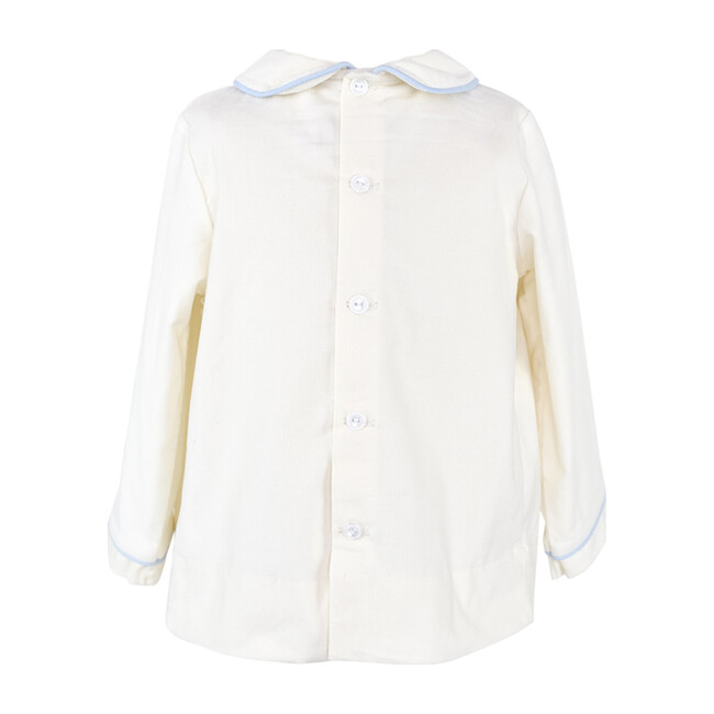 Train Smocked Long Sleeve Shirt, Cream - Shirts - 2