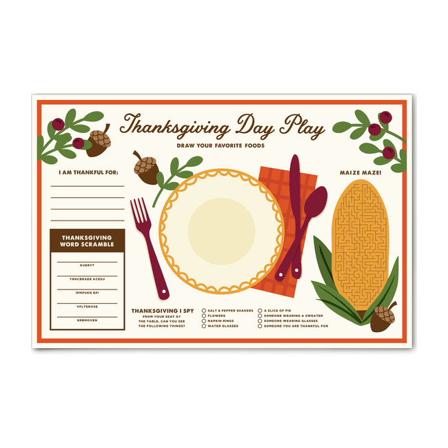 Thanksgiving Kid's Place Mat, Beige Multi - Paper Goods - 1