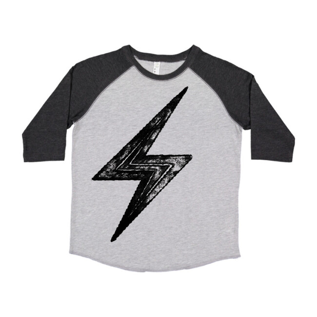 Thunderbolt Baseball Tee, Grey and Black