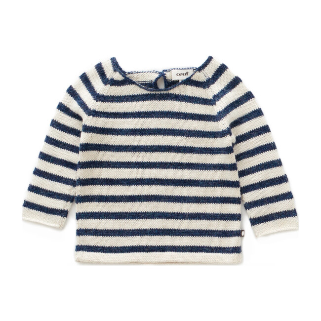Striped Raglan Sweater, Indigo - Sweaters - 1