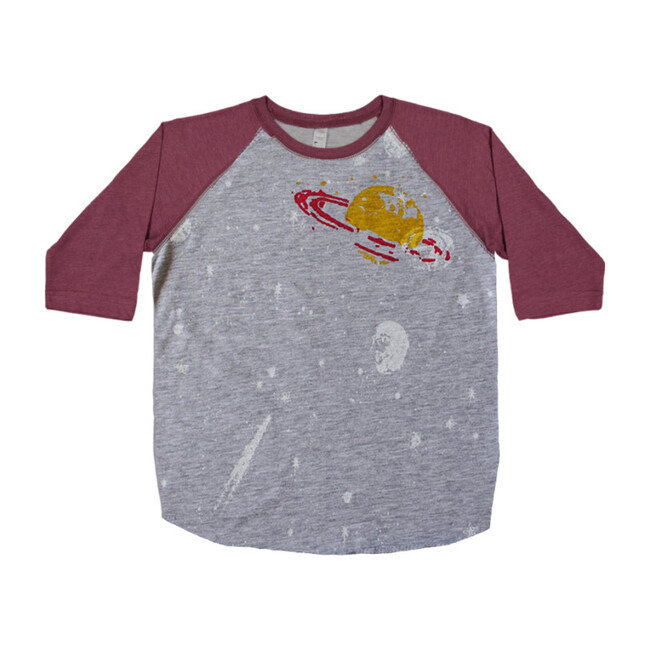 Saturn Baseball Tee, Heather Grey and Burgundy