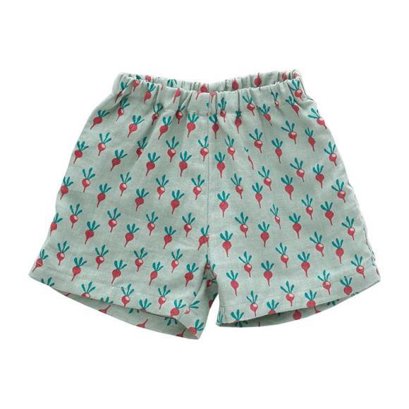 Oeuf Baby Shorts Linen Green With Radish Print - Shorts - 1