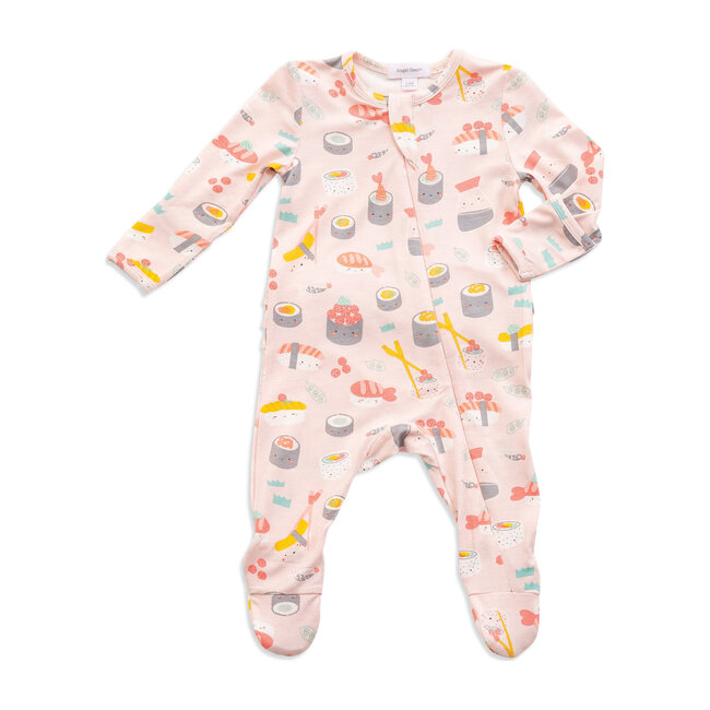 Ruffle Zipper Footie, Pink Sushi - Angel Dear Rompers | Maisonette