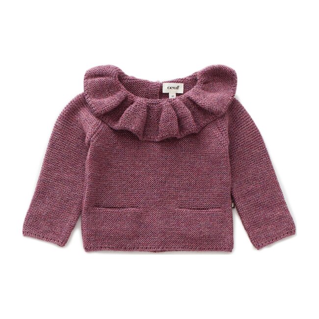 Ruffle Neck Sweater, Mauve - Sweaters - 1