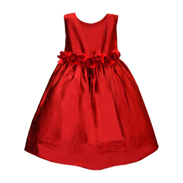 Silk with Velvet Roses Girls Dress, Red - Kids Girl Clothing Dresses ...