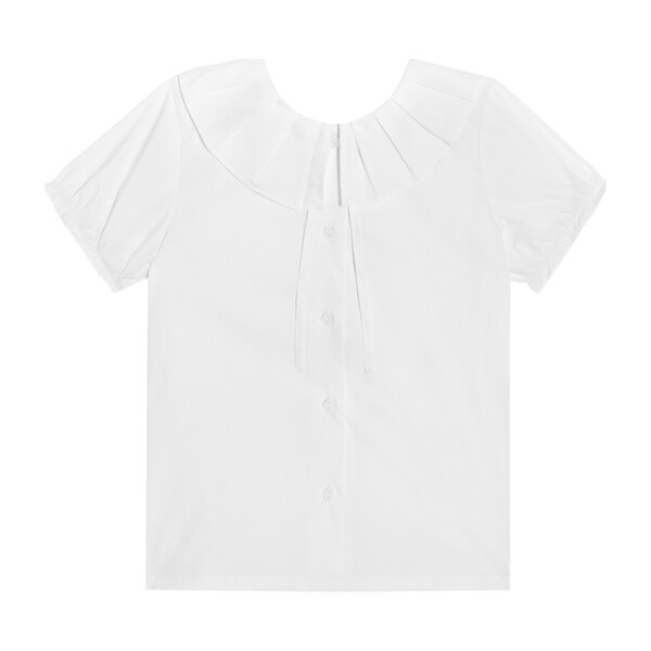 Lily Short Sleeve Ruffle Collar Blouse, White