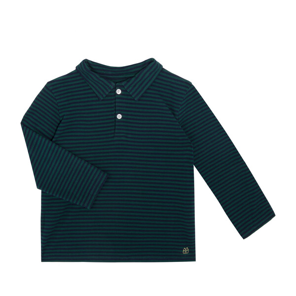Finley Long Sleeve Polo, Navy & Hunter Green Stripe