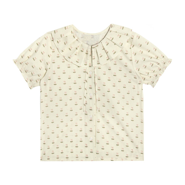 Lily Short Sleeve Ruffle Collar Blouse, Mini Pink Tulip