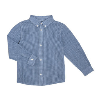 Lucas Long Sleeve Button Down Shirt, Mini Blue Gingham