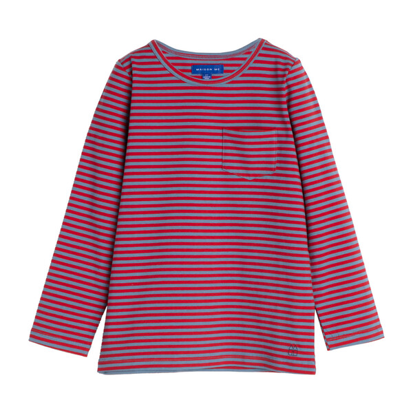 Drew Long Sleeve Pocket Tee, Red & Blue Stripe
