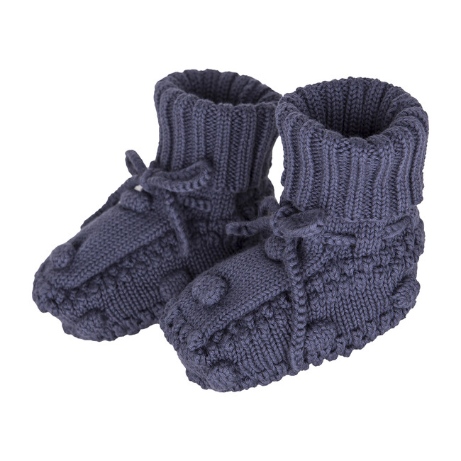Knitted Booties, Navy - Booties - 1