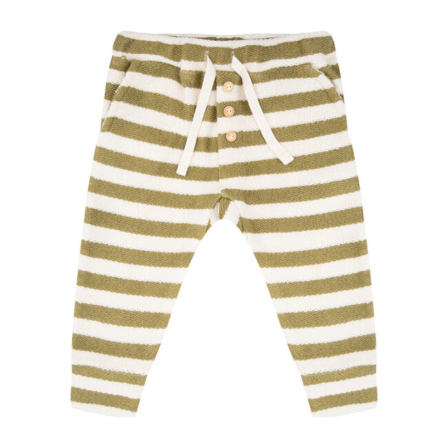 Knit Drawstring Pants, Olive Stripe - Sweatpants - 1