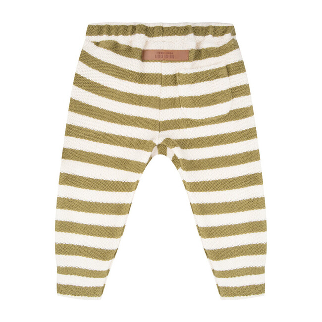 Knit Drawstring Pants, Olive Stripe - Sweatpants - 2