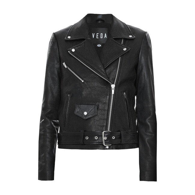 Jayne Classic Leather Jacket, Black - Veda | Maisonette