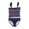 Girls Smocked Tankini, Navy Rainbow - Two Pieces - 1 - thumbnail