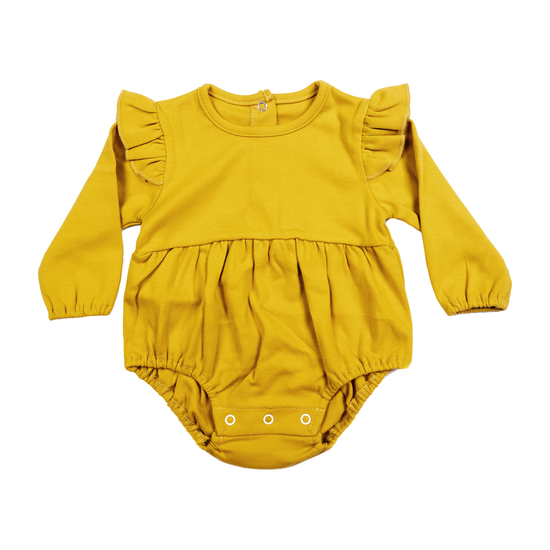 Flutter Sleeve Bodysuit, Mustard Baby Girl Clothing Rompers