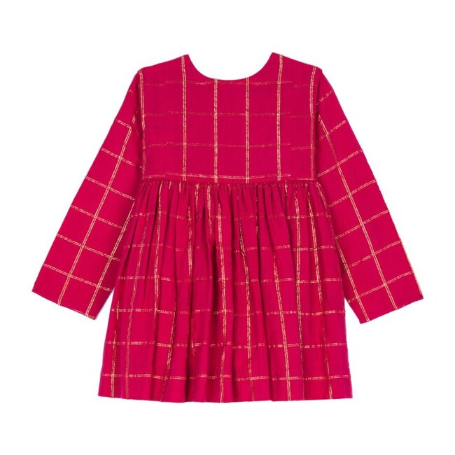 Camille Embroidered Dress, Red Voile & Gold Lurex