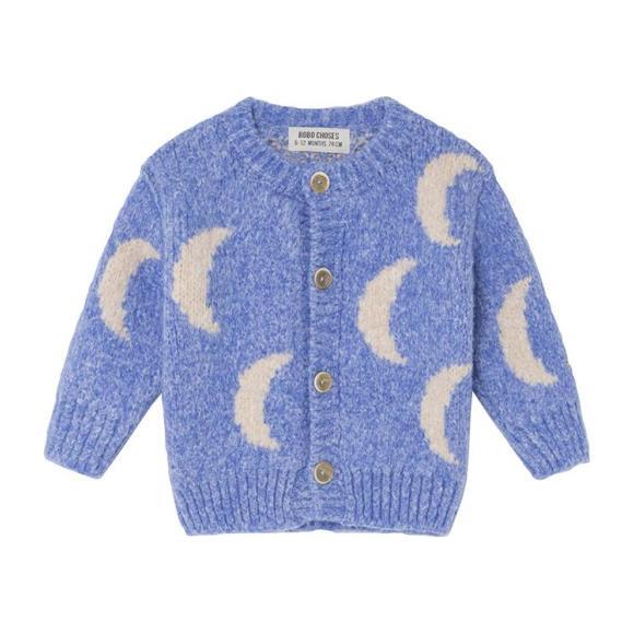 Baby Cardigan Sweater With Jacquard Moon Pattern, Purple - Cardigans - 1