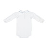 Long Sleeved Collared Bodysuit, White with Blue Trim - Onesies - 2