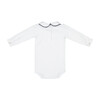 Long Sleeved Collared Bodysuit, White with Navy Trim - Onesies - 2
