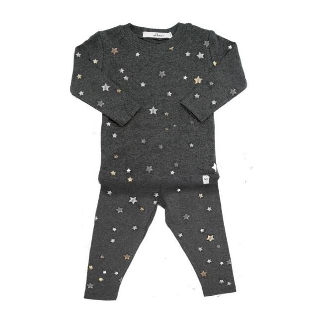 Stars Long Sleeve Two-Piece Set, Charcoal with Silver Foil