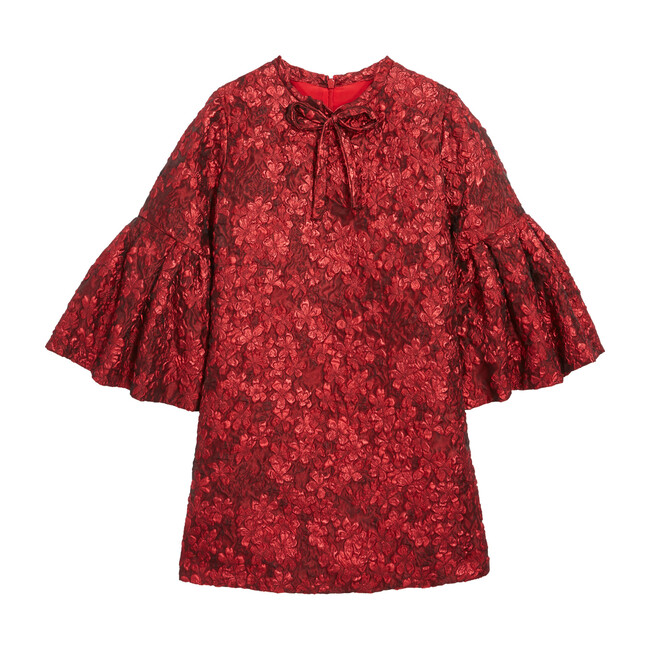 Flower Metallic Jacquard Dress, Red - Oscar de la Renta Dresses ...