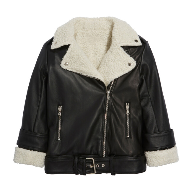Shearling & Leather Moto Jacket, Black - Jackets - 1
