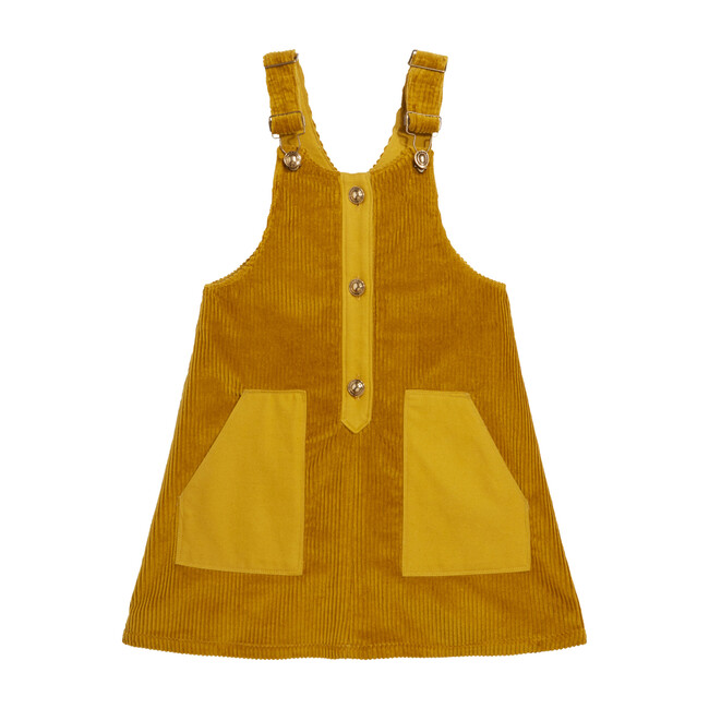 Corduroy Overall Dress, Saffron Yellow - Dresses - 1