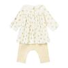 Baby Dress with Attached Leggings, White with Gold Sparkles and Stripes - Dresses - 1 - thumbnail