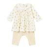 Baby Dress with Attached Leggings, White with Gold Sparkles and Stripes - Dresses - 2