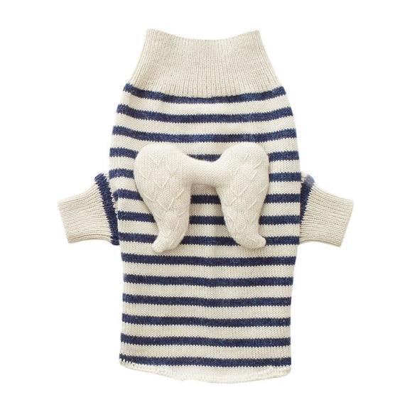 Dog Sweater With Angel Wings, White and Navy Stripes - Sweaters - 1