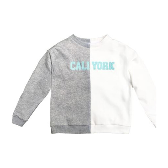 Embroidered Cali York Crewneck, Grey/White