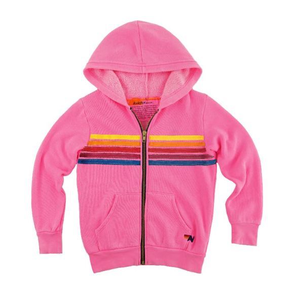 5 Stripe Zip Hoodie, Neon Pink - Sweatshirts - 1