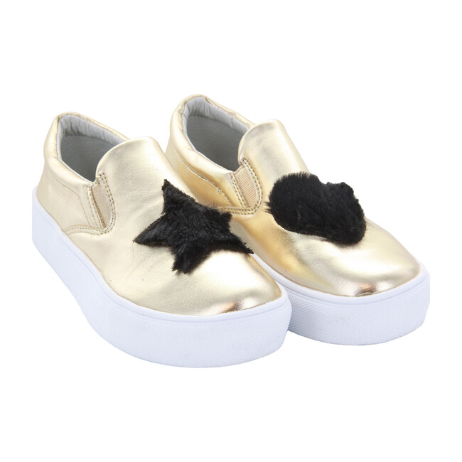 Fur Heart & Star Slip-On, Gold/Black - Sneakers - 3