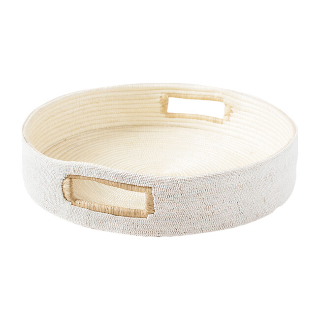 Beaded Handled Tray, White - Accents - 1