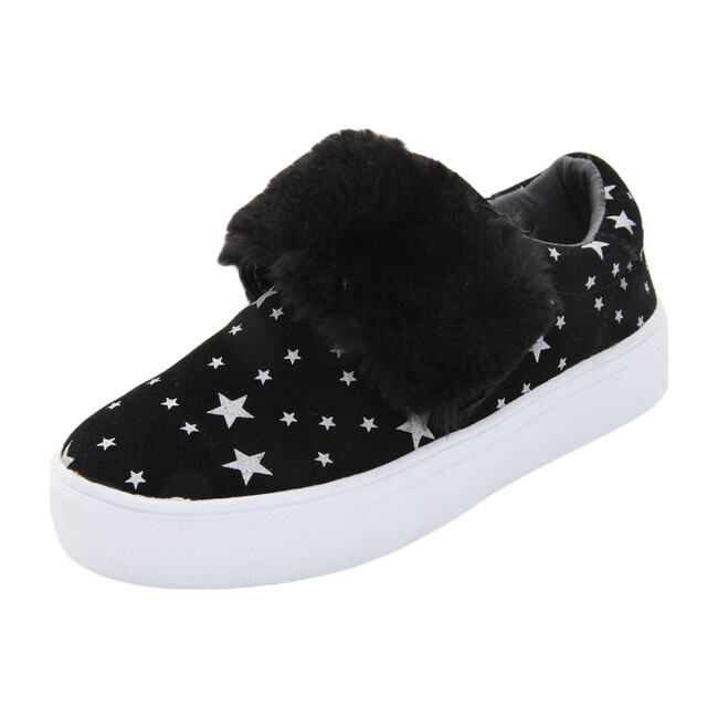 Fur Velcro Sneaker, Black/Silver Stars - Sneakers - 1