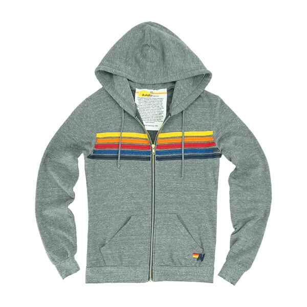 Adult 5 Stripe Zip Hoodie, Heather Grey
