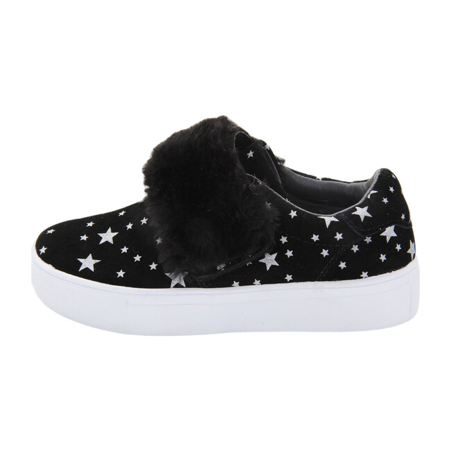 Fur Velcro Sneaker, Black/Silver Stars - Sneakers - 2