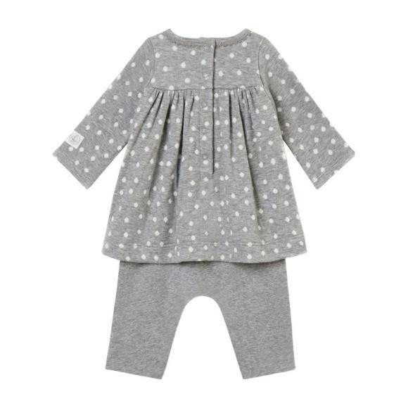 Baby Dress & Leggings Set, Grey & White Dots - Dresses - 2