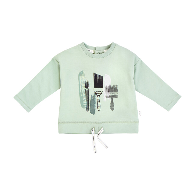 Paint Brush Print Top, Light Green - Blouses - 1