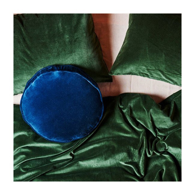 Velvet Round Cushion, Petrol Blue - Decorative Pillows - 2