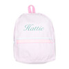 Monogrammed Seersucker Medium Backpack, Pink - Backpacks - 1 - thumbnail