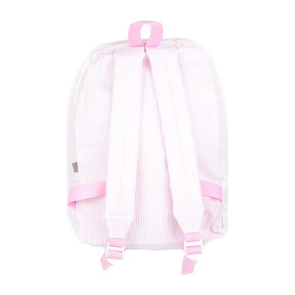 Monogrammed Seersucker Medium Backpack, Pink - Backpacks - 2