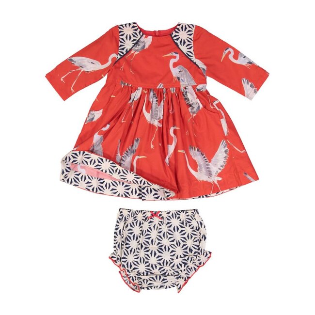 Baby Songbird Dress Set, Red Heron - Dresses - 1