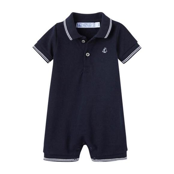 Baby Polo Romper, Navy - Onesies - 1