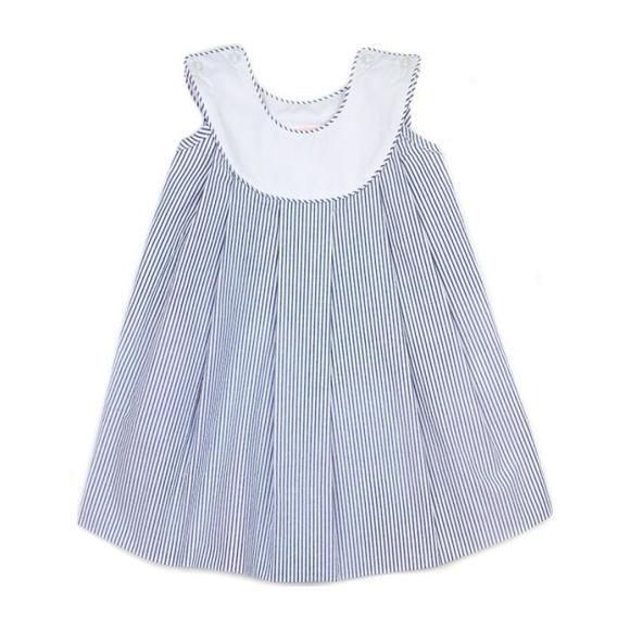 Seersucker Dress, Navy Blue - Dresses - 1
