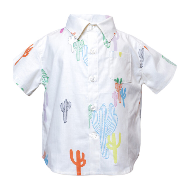 Short Sleeve Hopper Shirt, White Cacti - Shirts - 1