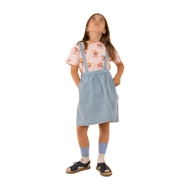 Denim Suspender Skirt, Blue - Skirts - 2