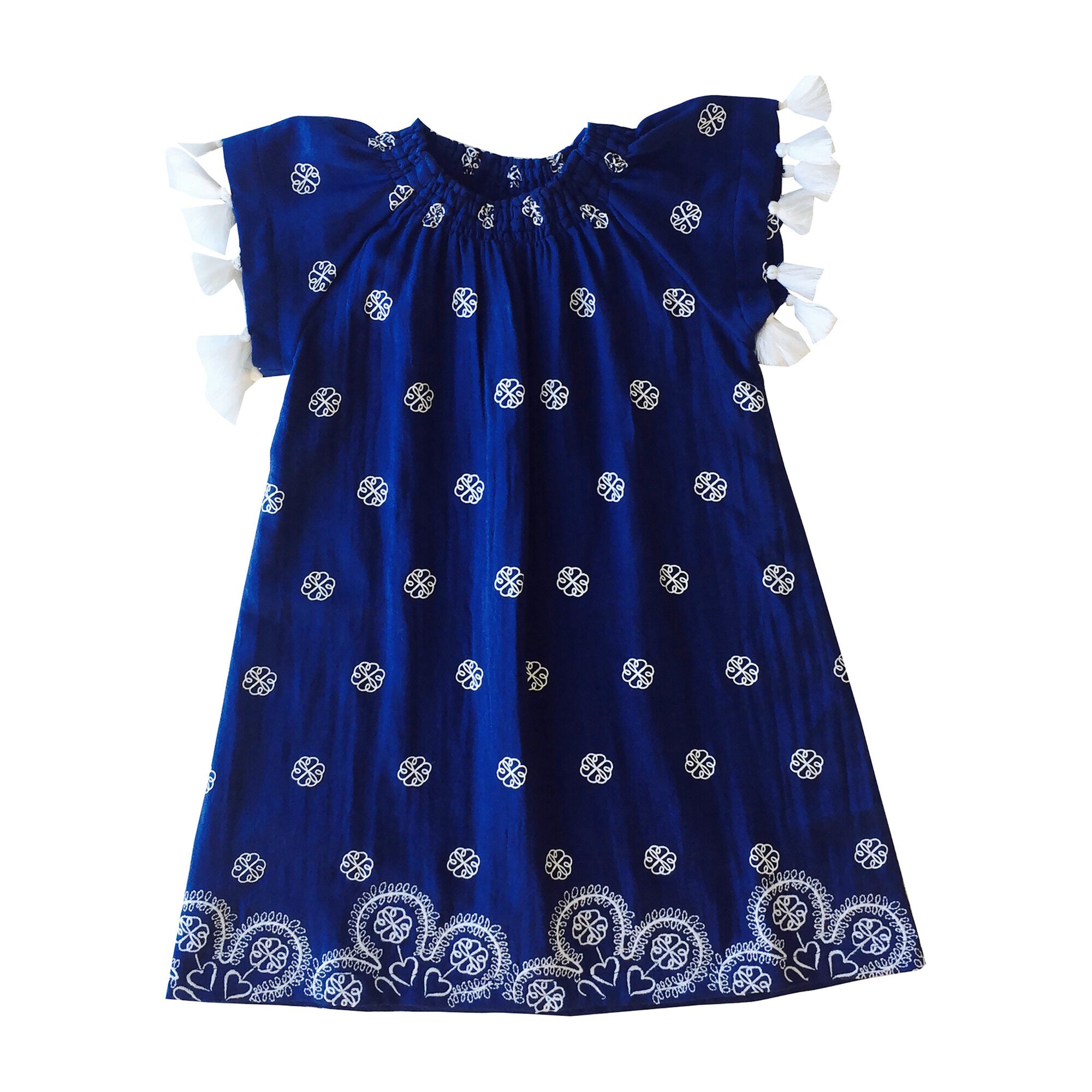 Hadley Smocked Tassel Tunic, Navy Embroidery
