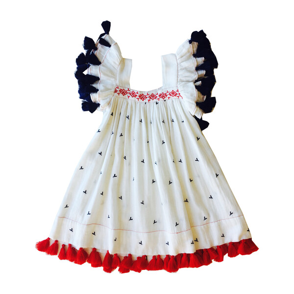 Serena Tassel Dress, Red White and Blue Embroidery